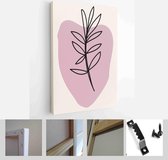 One line woman portrait and leaves in contemporary abstract style with colorful shapes. Vector hand drawn illustration - Modern Art Canvas - Vertical - 1908571222 - 80*60 Vertical