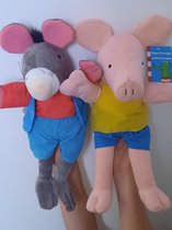Handpoppen set 40 cm Varken en Rat - handpop knuffel van kikker - dieren - poppenkast - rat / muis