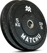Matchu Sports - Halterschijven - Hi temp bumper plates - 5 KG - Set van 2 - Zwart - Duurzaam materiaal