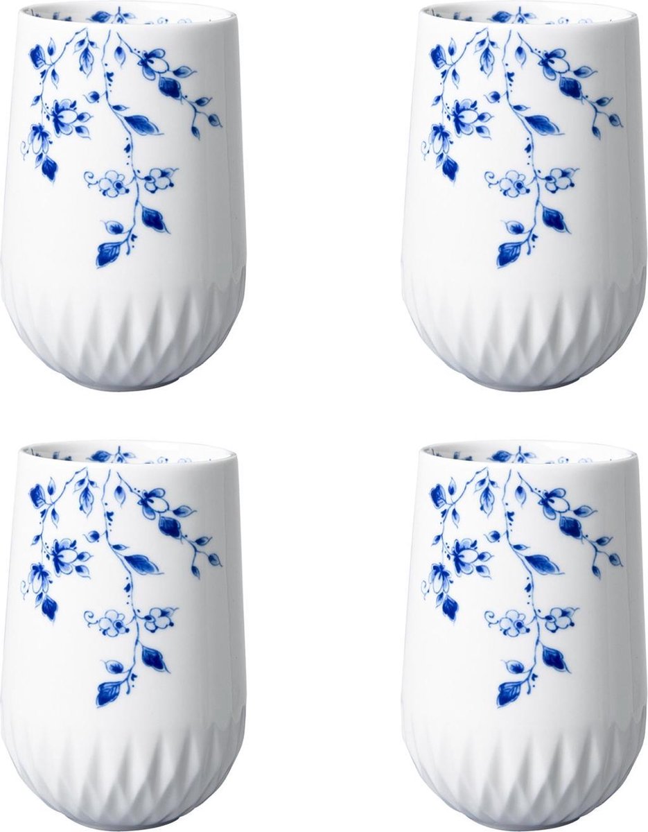 Heinen Delfts Blauw | Blauw Vouw Cappuccino kop - 350 ml - 4 stuks