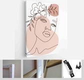 Set of creative hand painted one line abstract female portraits. Minimalist vector icon of people with color spots - Modern Art Canvas - Vertical - 1805122279 - 80*60 Vertical