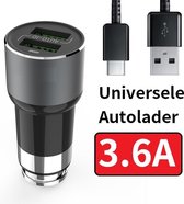PowerCharge 3.6A Autolader USB Oplader Auto met USB-C Kabel - Sigarettenaansteker Auto Lader Adapter Dubbele USB Poort -Geschikt voor LG Bello II / Class / G3/G4/G5/G6/G7/G8/G9/K4/K40/K42/Q6/