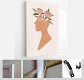 Set of abstract female shapes and silhouettes on textured background. Abstract women face, vases, fruit in pastel colors - Modern Art Canvas - Vertical - 1855176037 - 40-30 Vertica