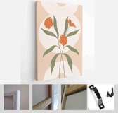 Collection of contemporary art posters in pastel colors. Abstract paper cut geometric elements and strokes, leaves and dots - Modern Art Canvas - Vertical - 1636167877 - 50*40 Vert