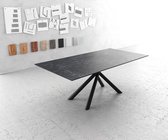 Eettafel Edge LaminamÂ® keramiek grijs 200x100cm middenvoet kruis rund zwart