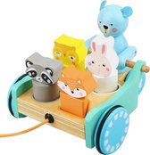 ZaciaToys Houten Bakfiets Dieren - Trekfiguur - Montessori speelgoed - Vormenstoof