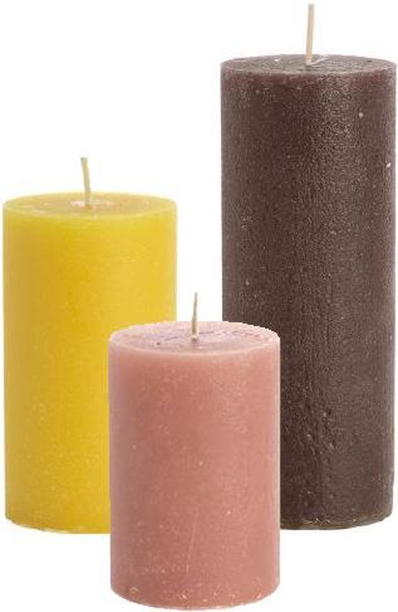 Cactula stompkaarsen set van 3 in Trendy kleuren | 7x10 / 7x13 / 7x20 |  Contrast | Chocolate brown / Oker / Brique