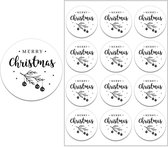 Sluitsticker - Sluitzegel –  Merry Christmas | Wit - Zwart | Winter - Kerst - Merry Christmas – Feestdagen – Sinterklaas | Envelop – Cadeau – Cadeauzakje – Gift | Luxe verpakken |