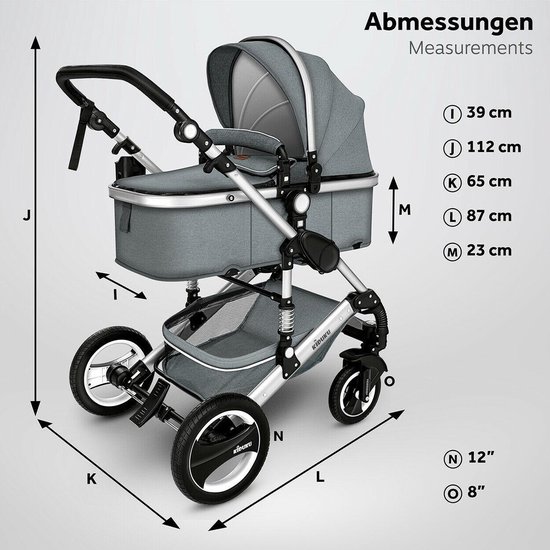 KIDUKU- 3 in 1 combi-kinderwagen- grijs/zilver- buggy incl. autostoeltje-regenhoes- inklapbaar van KIDUKU — afbeelding 2