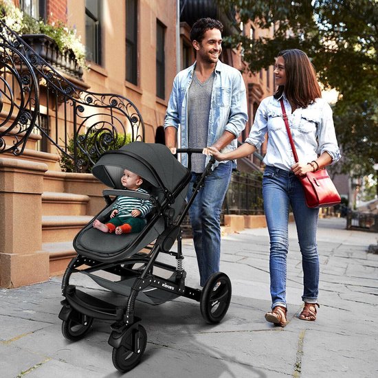 KIDUKU- 3 in 1 combi-kinderwagen- antraciet/zwart buggy incl. autostoeltje-regenhoes- inklapbaar van KIDUKU — afbeelding 4