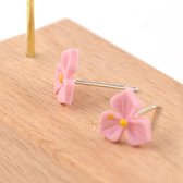 Gading® meisjes porselein oorknopjes met roze bloem- dames oorknoppen - 9mm- zilver 925