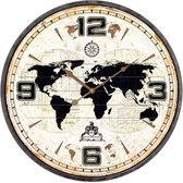 Clock Metal O80 cm diameter world black  - geluidloos - klok - horloge - landelijk - industriestijl - industrieel - cadeau - geschenk - kerst - nieuwjaar - verjaardag - gift -  origineel - in