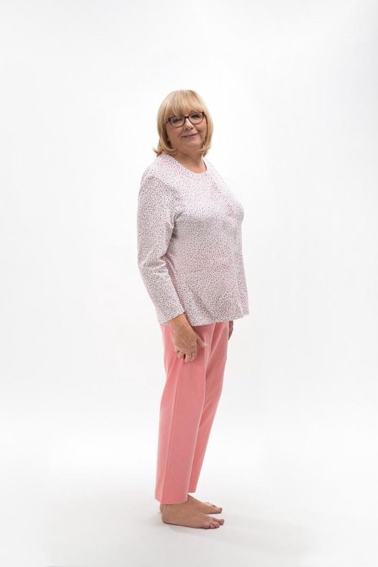 Martel Maria dames pyjama - lange mouwen- wit/roze- 100 % katoen 3XL