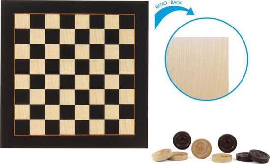 Afbeelding van het spel damspel 29,5 x 29,5 cm hout zwart/beige 41-delig