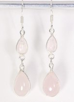 Boucles d'oreilles longues fines en argent avec quartz rose