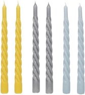 Cactula Swirl Kaarsen | Set van 6 in 3 verschillende kleuren | 2,3 x 29 cm | Trend 2021 | Lange Dinerkaarsen | Honesty / Yellow / Grey / Blue
