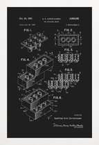 JUNIQE - Poster in houten lijst Legoblokje - Patentopdruk - Blauwdruk