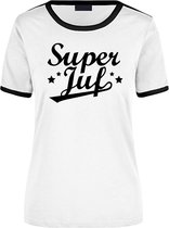Super juf wit/zwart ringer t-shirt voor dames - Einde schooljaar/juffendag cadeau S