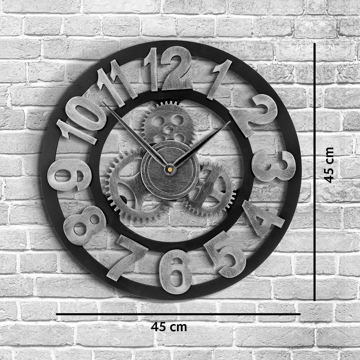 Wandklok industrieel – Grote XL Wandklok 45 cm – Retro - Tandwielen - Cijfers - Zilver — cadeau in Wonen & Interieur - foto 6