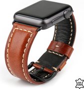 Q-DESYN® Apple Watch bandje - Leer - 42 mm - 44 mm - 45 mm - Lichtbruin