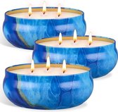 Set van drie Citronella kaarsen - Grote kaars met drie lonten en 32 uur brandtijd - Sierlijke behuizing - 500g per kaars - Anti muggen - 13.5cm diameter