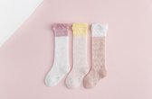 Peuter/ Kleuter - Lange knie sokken - set van 3 paar - 1-3 jaar/ maat M - zigzag print - geel-roze-wit