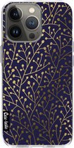 Casetastic Apple iPhone 13 Pro Hoesje - Softcover Hoesje met Design - Berry Branches Navy Gold Print