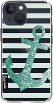 Casetastic Apple iPhone 13 mini Hoesje - Softcover Hoesje met Design - Glitter Anchor Mint Print