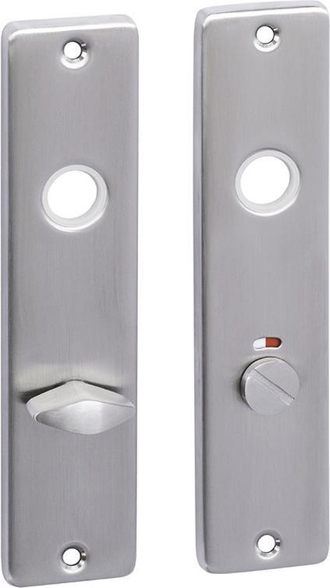 RVS langschild voor toiletdeur met duimschroef en bezet/vrij indicator.
