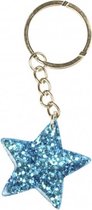 sleutelhanger glitter ster junior 3,5 cm blauw