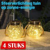 4x Tuinverlichting op zonne-energie - Solar Lantaarns Craquelé Glas - Set van 4 - Zilver/metaal - Solar tuinverlichting op zonneenergie - Led buitenverlichting met dag/nacht sensor - Tafellam