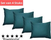 Droomtextiel - Kussenslopen - Set van 4 Stuks - Petrol - 60x70cm - 100% Hoogwaardige Katoen - Strijkvrij -