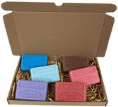 Soap bar set savon de marseille Fleur de lys, Fleur de lotus, Lavendel, Vanille, Fruit de la passion, I love you 6x125 gr.