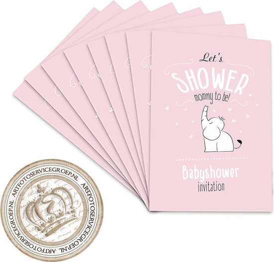 FBS001 Babyshower uitnodigingen 8 stuks - invul kaarten - Babyshower meisje -Gender reveal - Kraamfeest -babyshower spelletjes invulkaarten - Babyshower invites - Baby shower feestje - Baby uitnodigingen - Uitnodiging met envelop FBS001