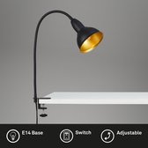 Briloner Leuchten HYGGE Klemlamp Retro Metaal Zwart-Goud 1xE14 max. 25W Aan/Uit schakelaar Flexarm