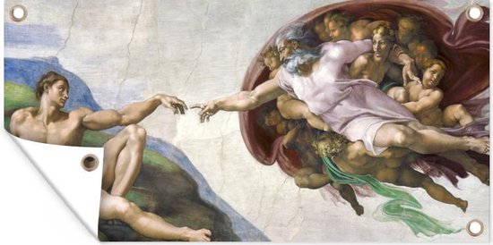 Schuttingposter De schepping van Adam - Michelangelo - 200x100 cm - Tuindoek