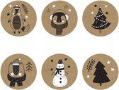 Sluitsticker - Sluitzegel – Kadosticker  Sneeuwpop / Kerstboom | Kraft Naturel – Zwart – Wit | Winter – Sneeuw - Kerst - Merry Christmas – Feestdagen – Sinterklaas | Envelop sticker | Cadeau – Gift – Cadeauzakje | Leuk verpakken | Kinderen |