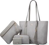 Lubellie® La Crolina Vierdelige Handtas set met Dames Handtas - Schoudertas - Clutch - Crossbodytas - Portemonnee - Make up tas - Grijs