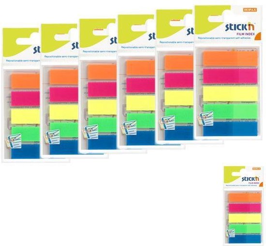 Film Index tabs Stick'n - 6-pack - 45x12mm, 5x neon assorti kleuren, 25  tabs per... | bol.com