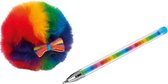 Balpen regenboog met pompom 14 cm