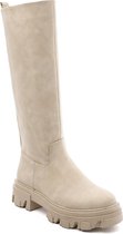 SmileFavorites® Laarzen, Chelsea boots met Hak - Imitatieleer - Beige - Maat 41