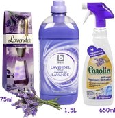 Diffuser Lavender 75ml | Boni Selection wasverzachter Lavendel 1,5 L | Carolin Marseillezeep Lavendel 650ml ontveter spray
