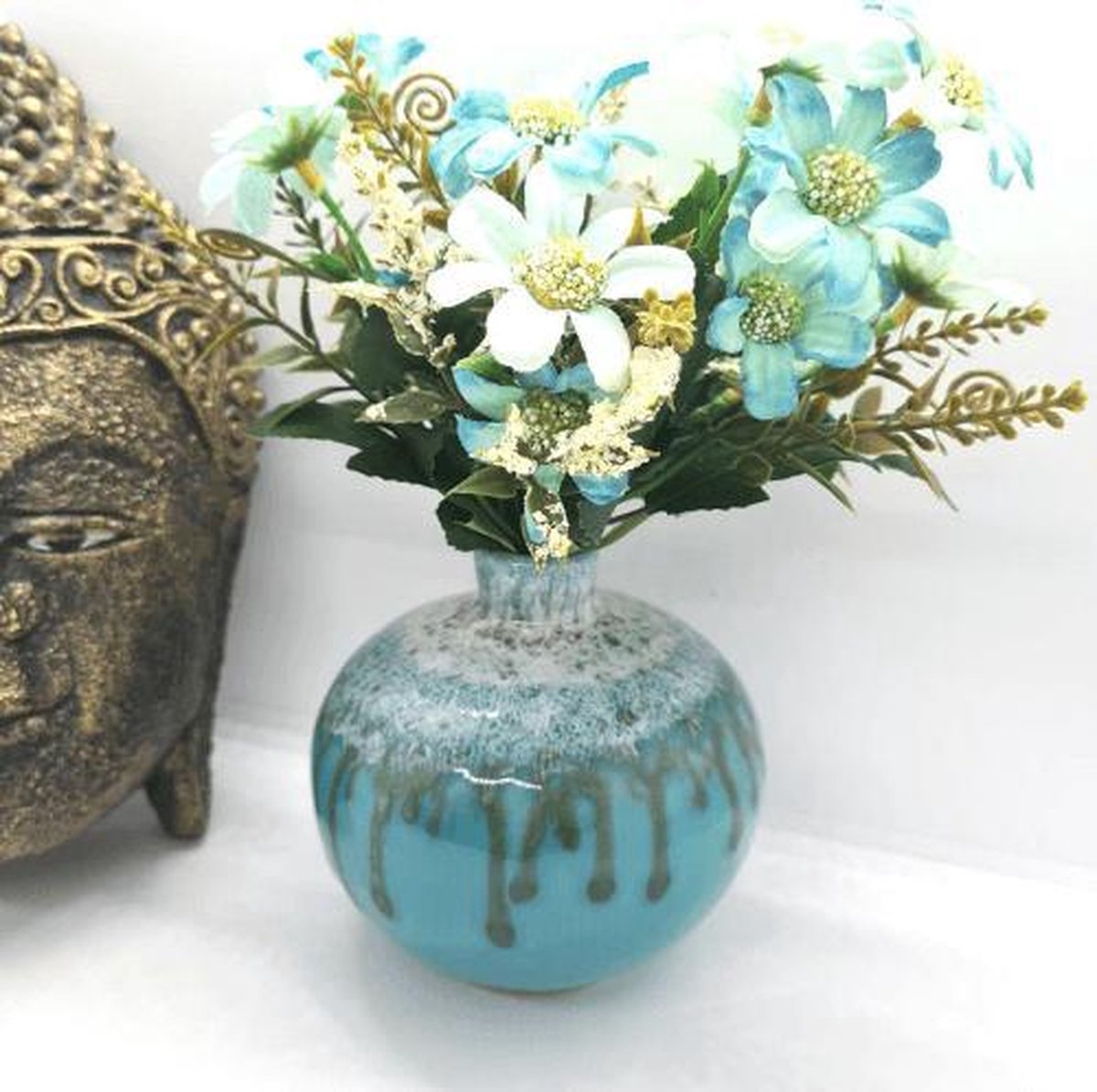 geschenk Voldoen Harmonie Vaasje geglazuurd turquoise (set van 2 stuks) | bol.com