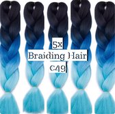 Braiding Hair Braids Hair vlechthaar vlechtharen 5 pakken Tangle Free Ombré Zwart Blauw Turquoise
