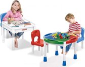 Bouwtafelset - Vorm verstelbaar (ronde/vierkant) - Klassieke Rode & Blauwe - 1 Bouwtafel + 2 Stoeltjes + 4 Bakjes - Blokkentafel - Speeltafel Kinderen - Geschikt voor Duplo Bouwste