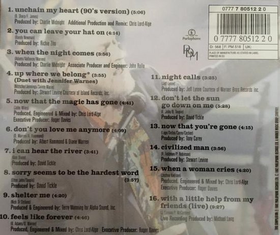 Achterkant van de cd 'The Best Of Joe Cocker' met de tracklist.