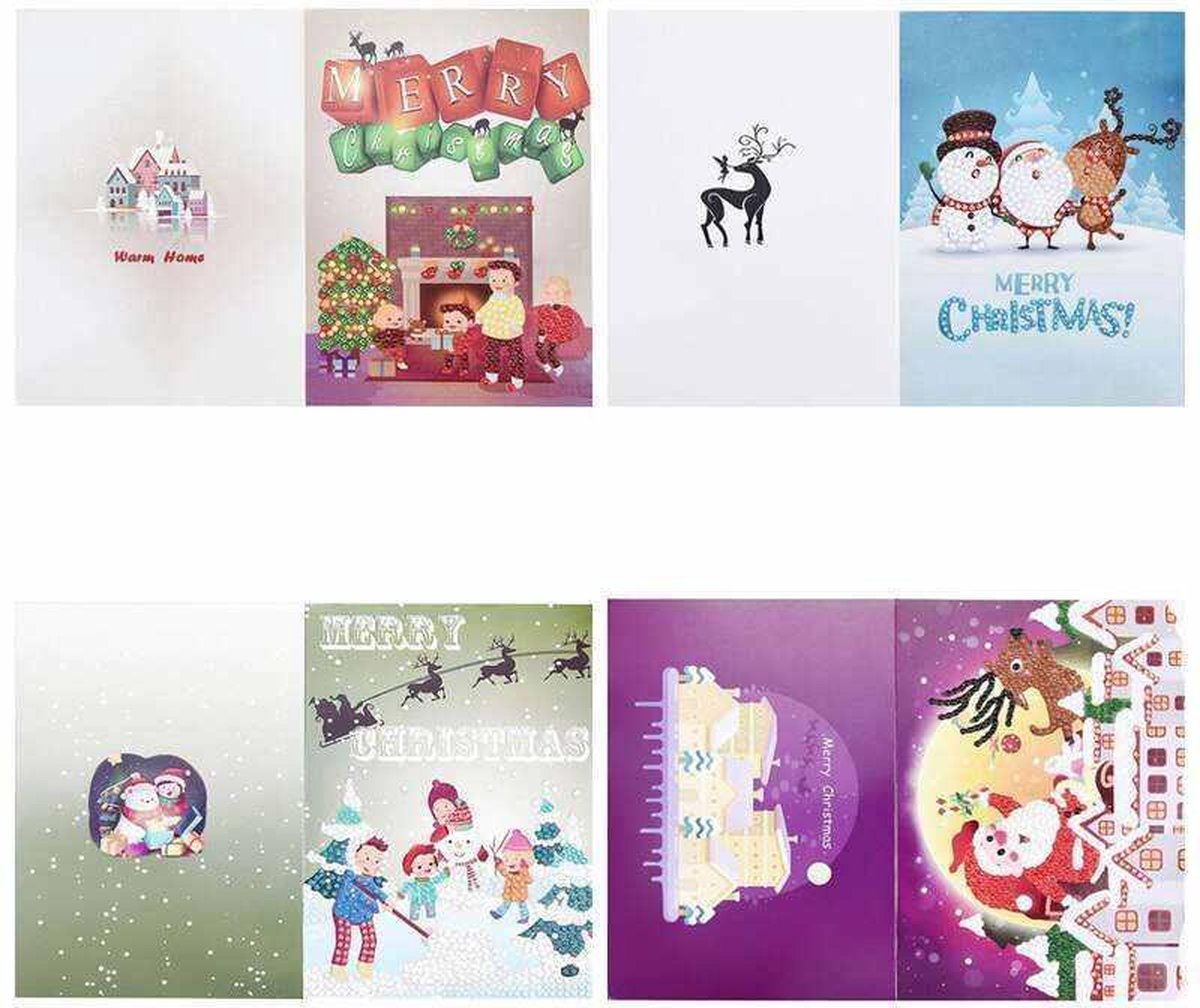 Diamond Painting kaarten - Kerst - Ronde steentjes - 4 stuks - Hobbypakket - Compleet pakket