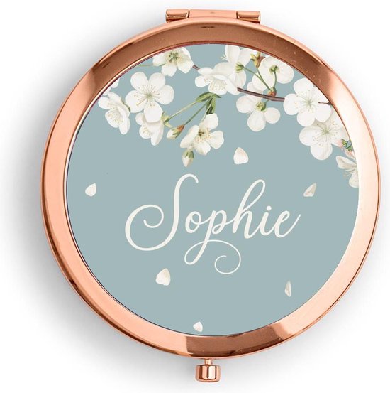 Foto: Blossom ros goud make up spiegel compacte zakspiegel met gepersonaliseerde naam make up spiegel zakspiegel tas spiegel hand spiegel mini spiegel kleine spiegel