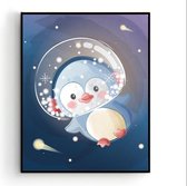 Poster Pinguin in de Ruimte / Space Dieren - Kinderkamer - Dierenposter - Babykamer / Kinderposter - Babyshower Cadeau - Muurdecoratie - 30x21cm A4 - Postercity