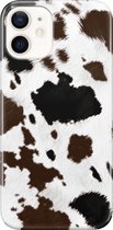 Apple iPhone 12 Hoesje - Premium Hardcase Hoesje - Dun en stevig plastic - Met Dierenprint - Koeien Patroon - Donkerbruin